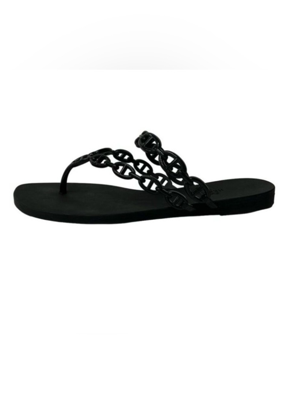 Hermes Black Rubber Chain-Detail Thong Sandals - ONLY WORN 1x. - Size 8 - Picture 2 of 6